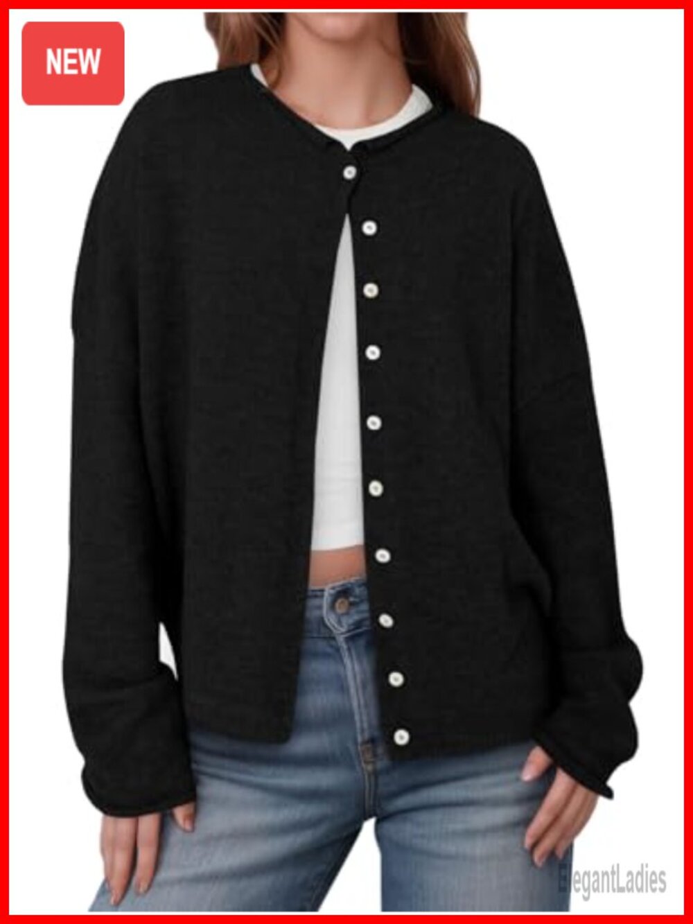 Saodimallsu Button Up Long Sleeve Lightweight Knit Cardigan